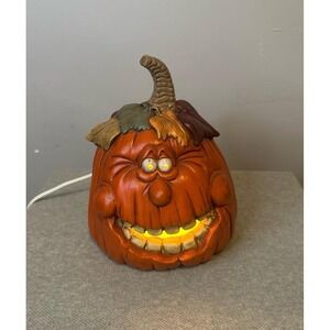 Vintage Ceramic Halloween Jack-o-Lantern Pumpkin Light 2002 Novelty Lights Up